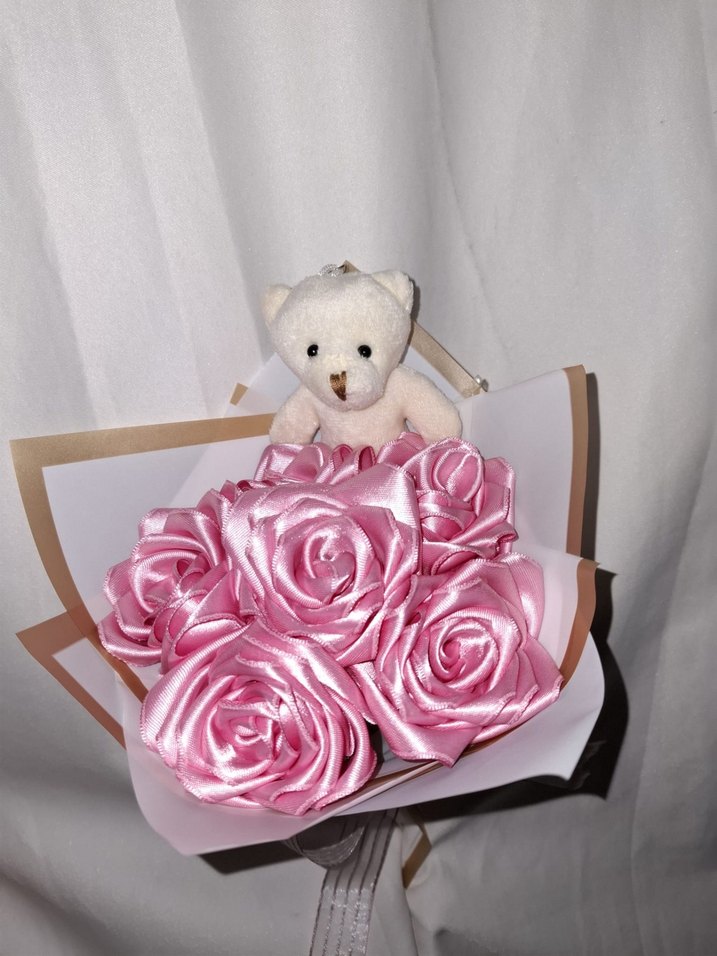 Pembe Kurdele Çiçek Buketi (Ayıcıklı) - Görsel 5