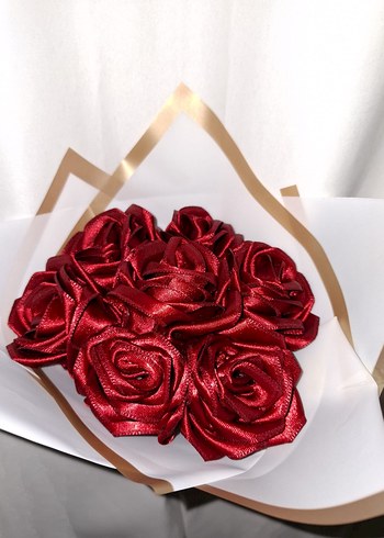 Bordo Kurdele Çiçek Buketi - Görsel 5