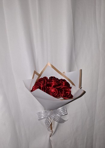 Bordo Kurdele Çiçek Buketi - Görsel 3