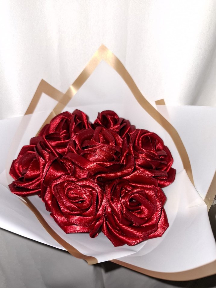 Bordo Kurdele Çiçek Buketi - Görsel 5