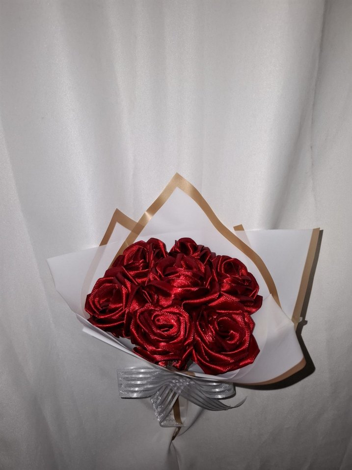 Bordo Kurdele Çiçek Buketi - Görsel 4