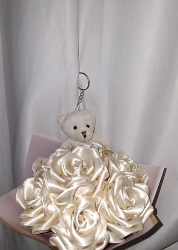 Krem Kurdele Çiçek Buketi (Ayıcıklı) - Görsel 6