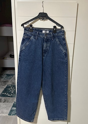 Mavi Bağlama Desenli Düğmeli Kadın Denim Pantolon - Görsel 3