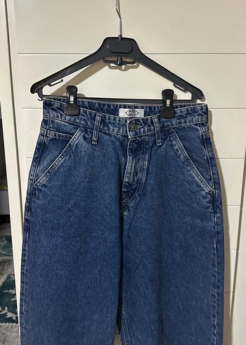 Mavi Bağlama Desenli Düğmeli Kadın Denim Pantolon - Görsel 2