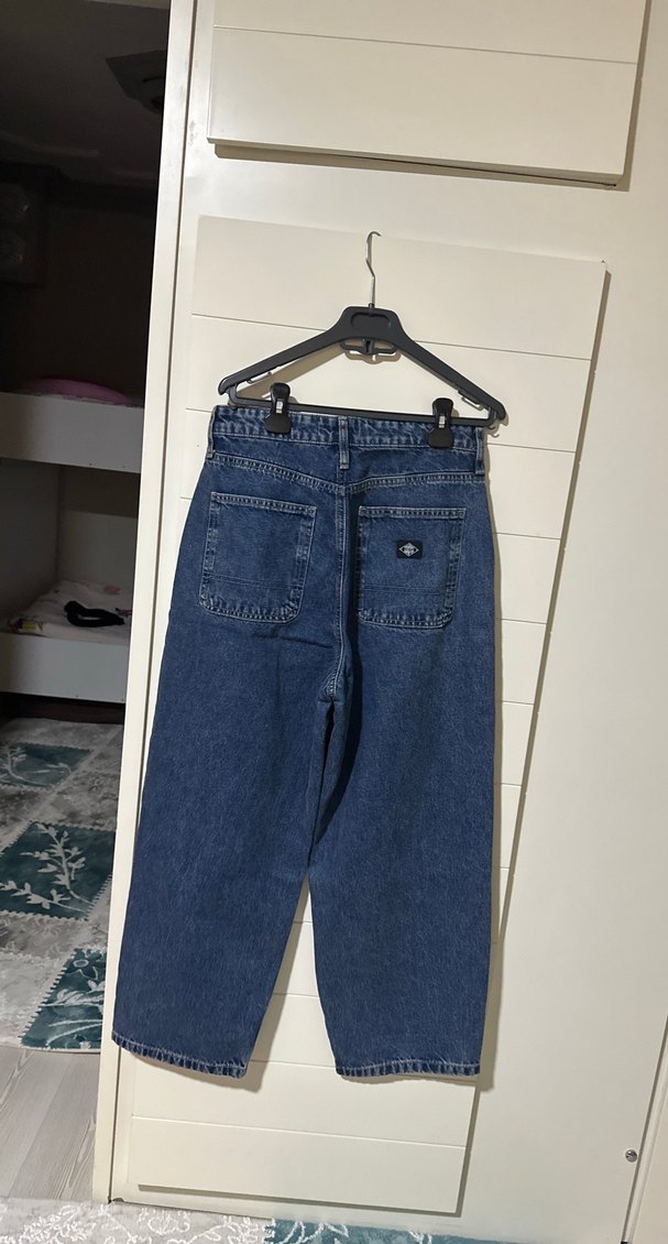 Mavi Bağlama Desenli Düğmeli Kadın Denim Pantolon - Görsel 5