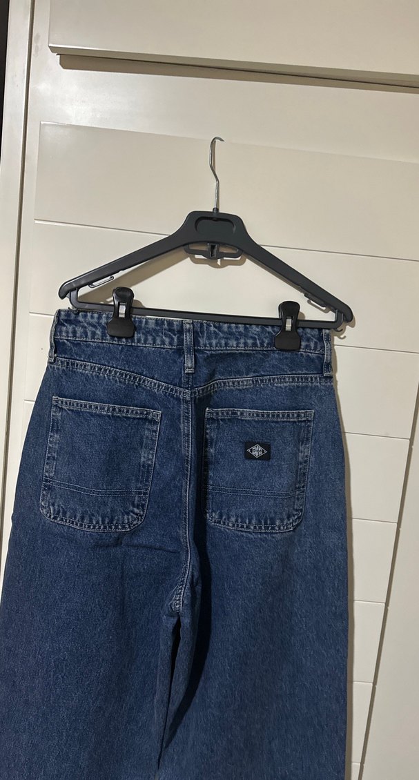 Mavi Bağlama Desenli Düğmeli Kadın Denim Pantolon - Görsel 4