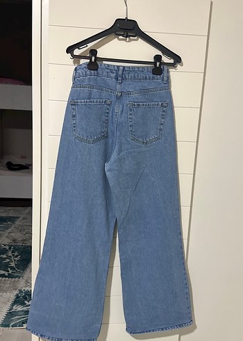 Kadın Mavi Bol Kesim Midi Denim Pantolon - Görsel 4