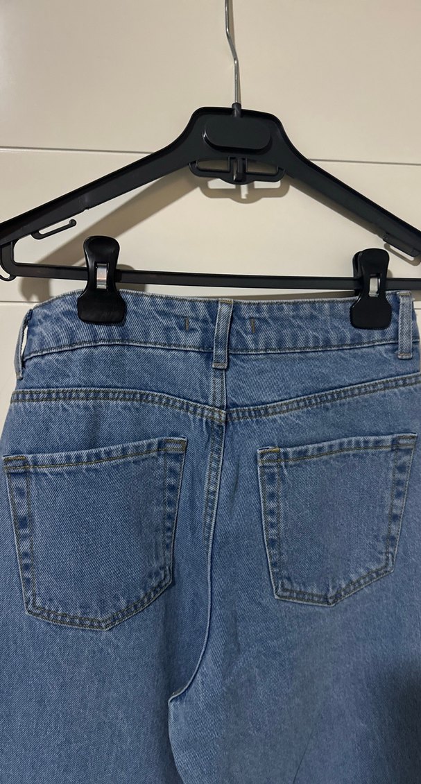 Kadın Mavi Bol Kesim Midi Denim Pantolon - Görsel 5