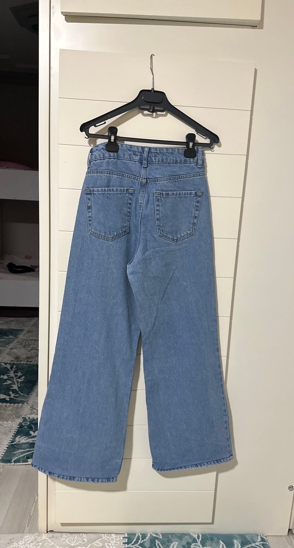 Kadın Mavi Bol Kesim Midi Denim Pantolon - Görsel 4