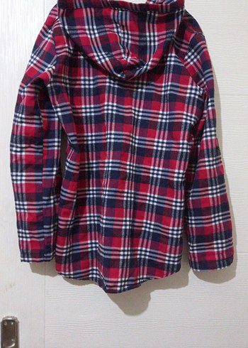 Kapşonlu, Kırmızı Kareli Kadın Gömlek - Görsel 2