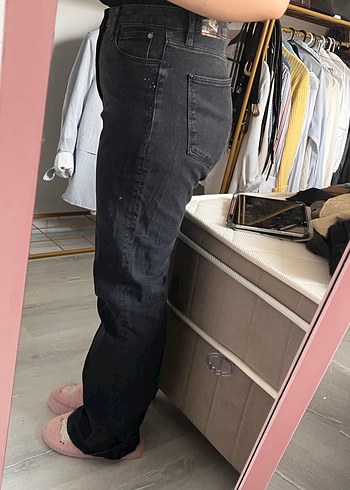 Gri Geniş Kesim  Kadın Jean - Görsel 2