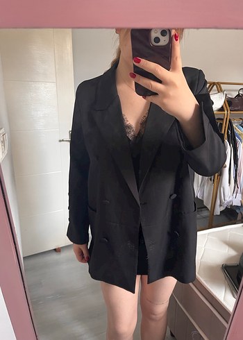 Siyah Düğmeli Kadın Blazer Ceket - Görsel 3