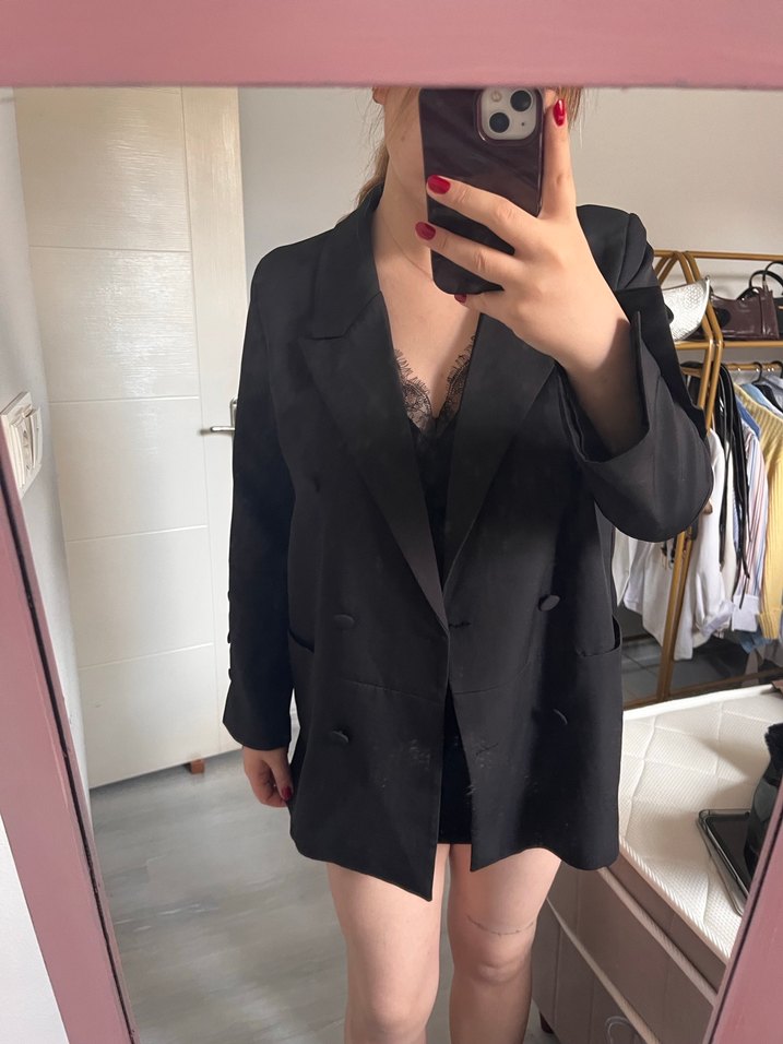 Siyah Düğmeli Kadın Blazer Ceket - Görsel 3