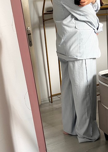 Beyaz Keten Kadın Blazer Ceket Pantolon Takım - Görsel 4