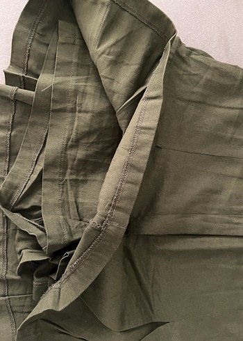 Kadın Haki Keten Pileli Mini Şort Etek - Görsel 2