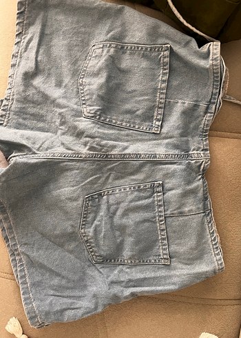 Kadın Mavi Kot Midi Şort Kemerli - Görsel 3