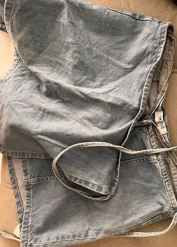 Kadın Mavi Kot Midi Şort Kemerli - Görsel 2