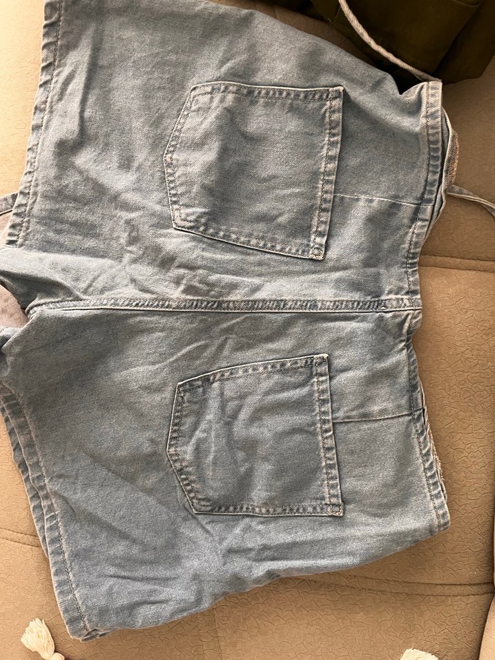 Kadın Mavi Kot Midi Şort Kemerli - Görsel 3