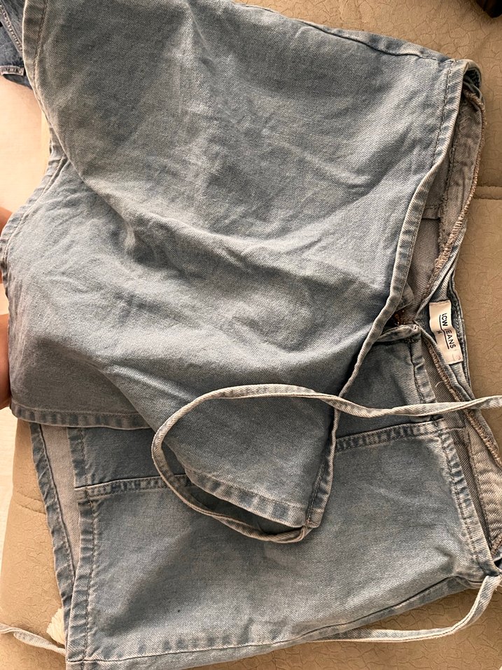 Kadın Mavi Kot Midi Şort Kemerli - Görsel 2