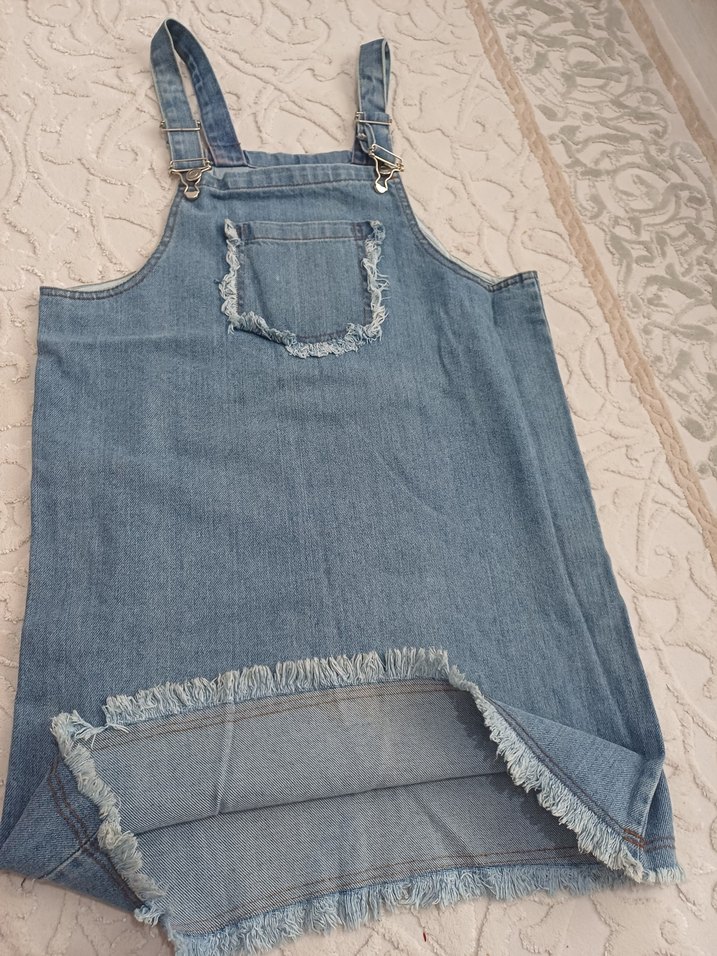 Kadın Bohem Denim Midi Salopet - Görsel 4