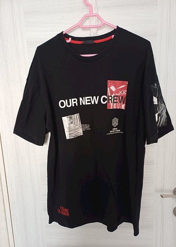 Siyah Baskılı Erkek Tişört Crew Neck - Görsel 2