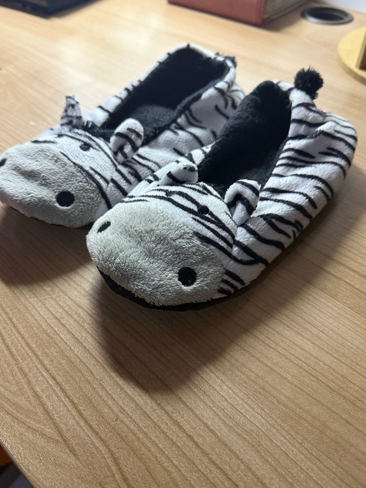 Kız Çocuk Gri Zebra Desenli Sıcak Ev Terliği - Görsel 2