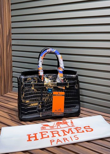 Hermes Siyah Croko Deri Top Handle Canta