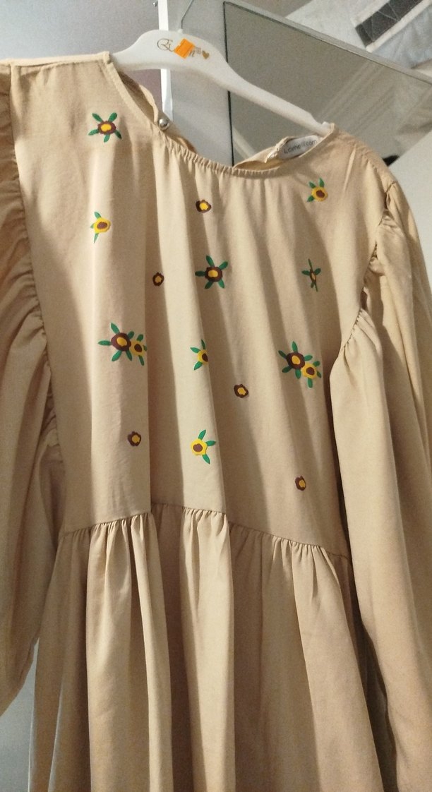 Bej Nakışlı Uzun Kollu Hamile Tuniği - Görsel 4