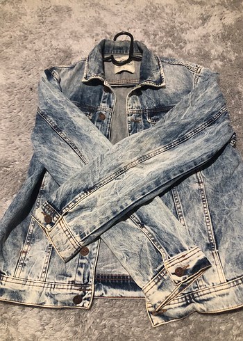 Gri Batik Desenli Düğmeli erkek Kot Ceket - Görsel 3