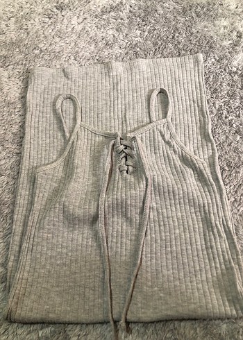 Gri Triko Uzun Halter Yaka Elbise - Görsel 3