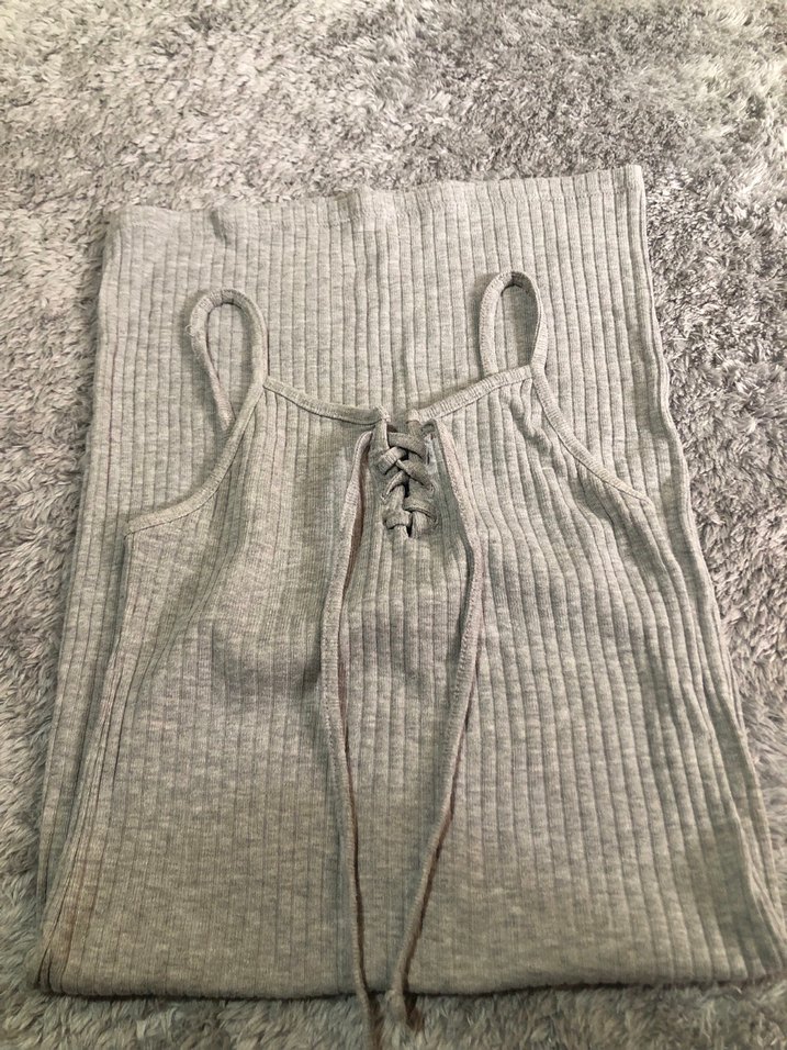 Gri Triko Uzun Halter Yaka Elbise - Görsel 3