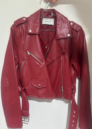 Bordo Kadın Deri Biker Ceket - Görsel 2