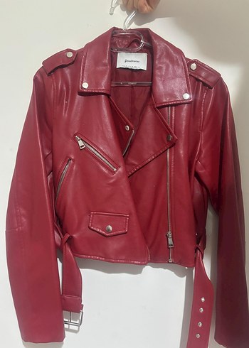 Bordo Kadın Deri Biker Ceket - Görsel 3