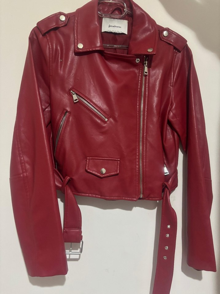 Bordo Kadın Deri Biker Ceket - Görsel 5