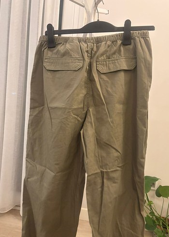 Kadın yeşil Keten Rahat Kesim Paraşüt Pantolon - Görsel 5