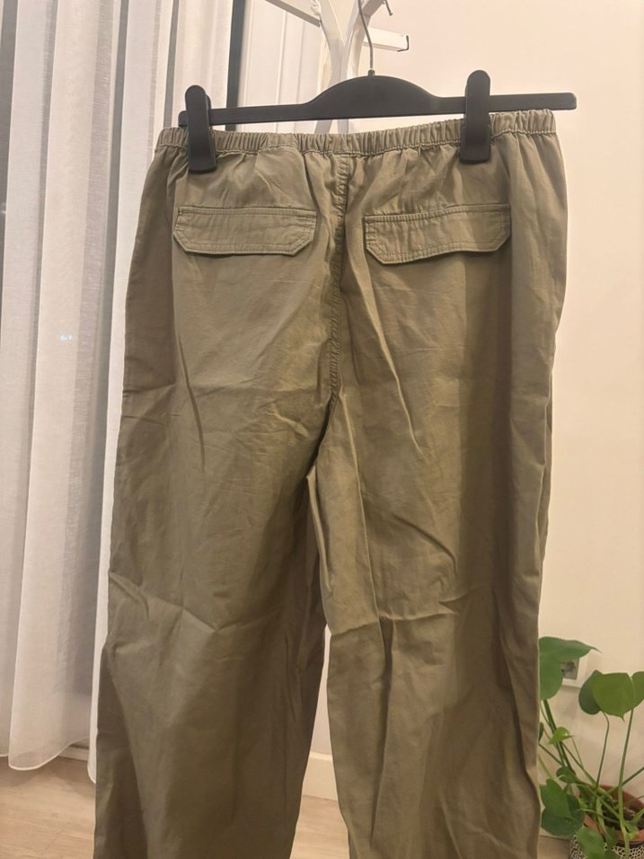 Kadın yeşil Keten Rahat Kesim Paraşüt Pantolon - Görsel 5