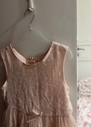 toz pembe Kolsuz Fırfırlı Kız Elbisesi - Görsel 3