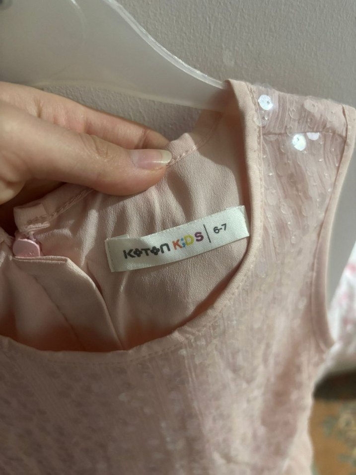 toz pembe Kolsuz Fırfırlı Kız Elbisesi - Görsel 4