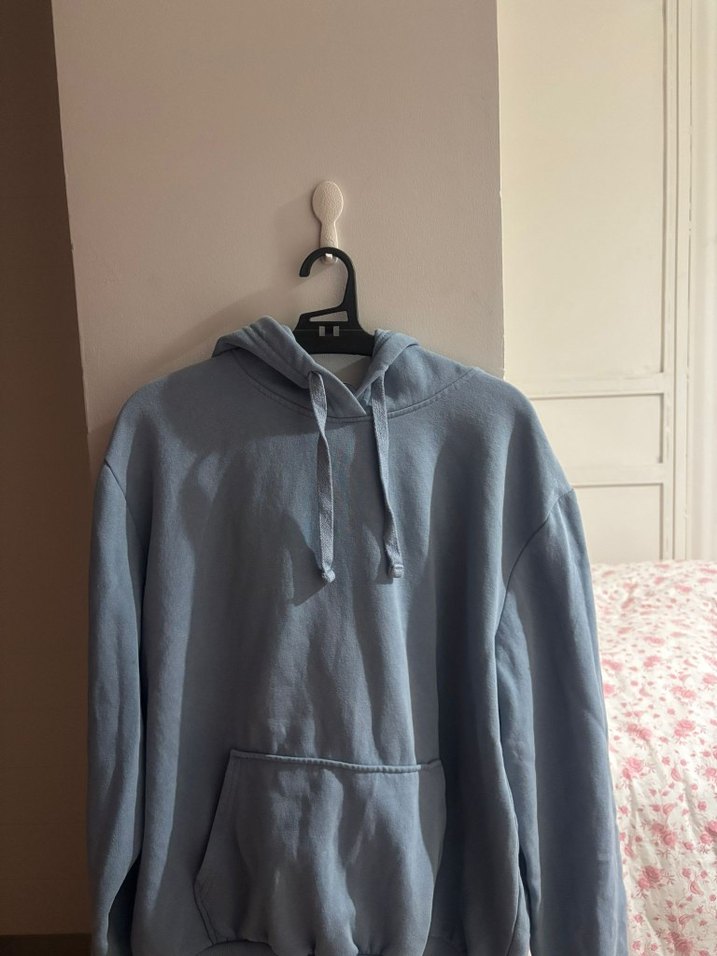 Açık mavi Kapüşonlu Rahat Kesim Sweatshirt - Görsel 2