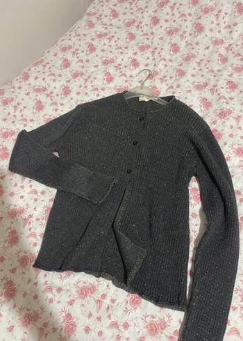 Düğmeli Gri Triko Kadın Hırka - Görsel 4