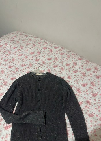 Düğmeli Gri Triko Kadın Hırka - Görsel 7