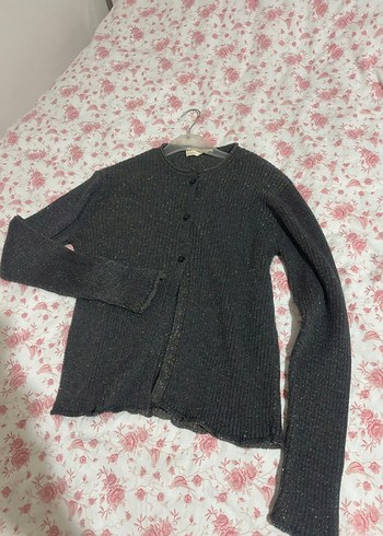 Düğmeli Gri Triko Kadın Hırka - Görsel 3