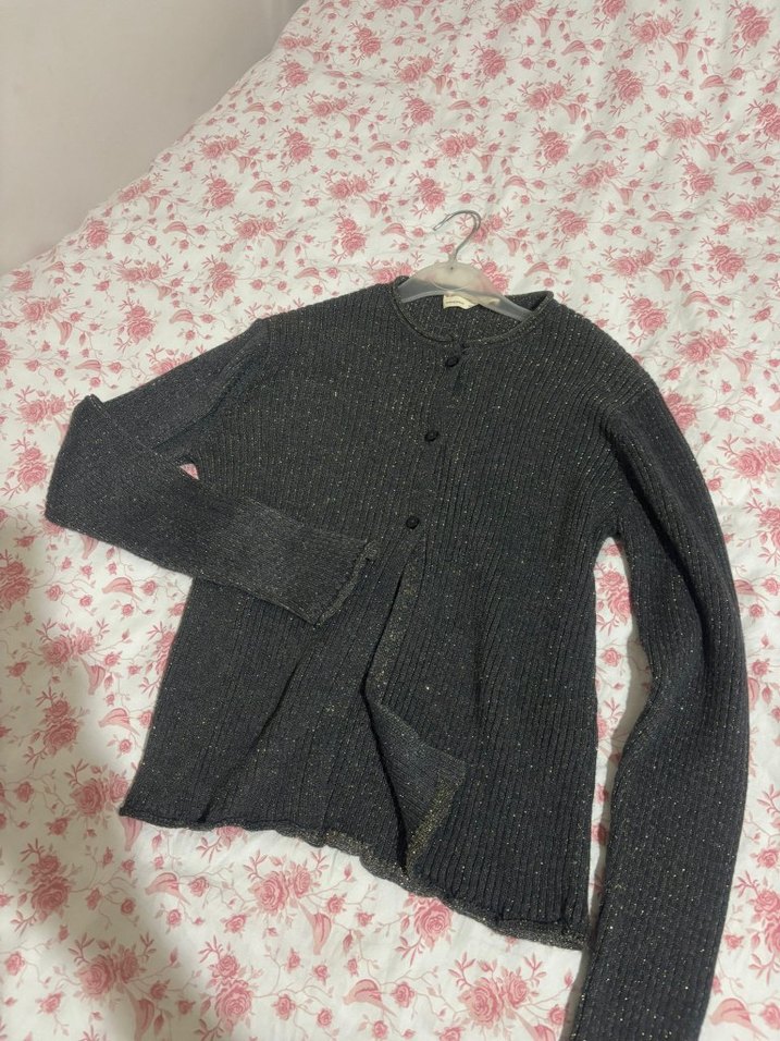 Düğmeli Gri Triko Kadın Hırka - Görsel 4