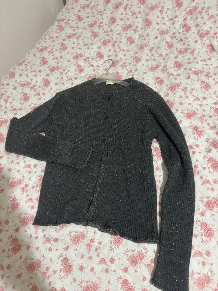 Düğmeli Gri Triko Kadın Hırka - Görsel 3