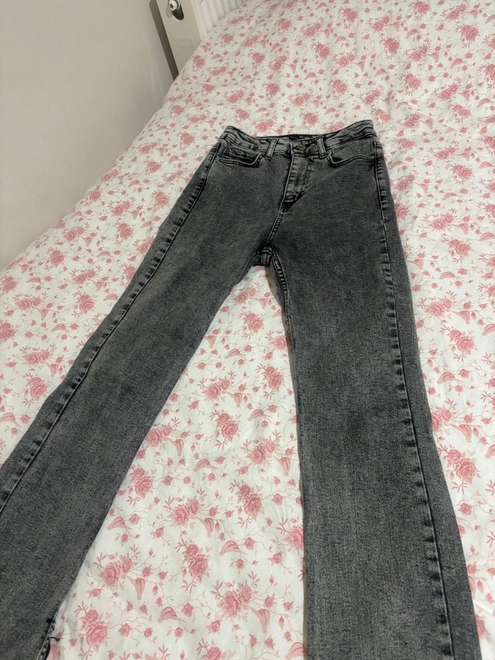 Gri İspanyol paça Kadın Denim Pantolon - Görsel 2