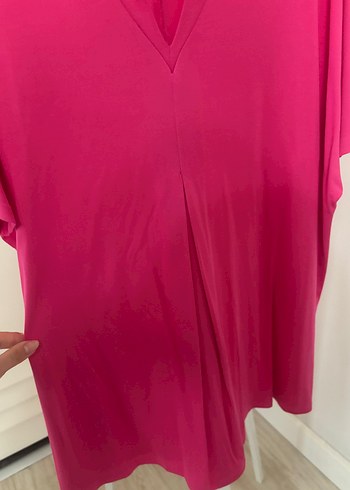 Pembe V Yakalı Salaş Bluz - Görsel 5