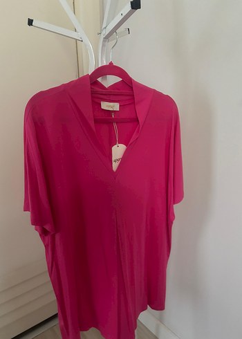 Pembe V Yakalı Salaş Bluz - Görsel 3