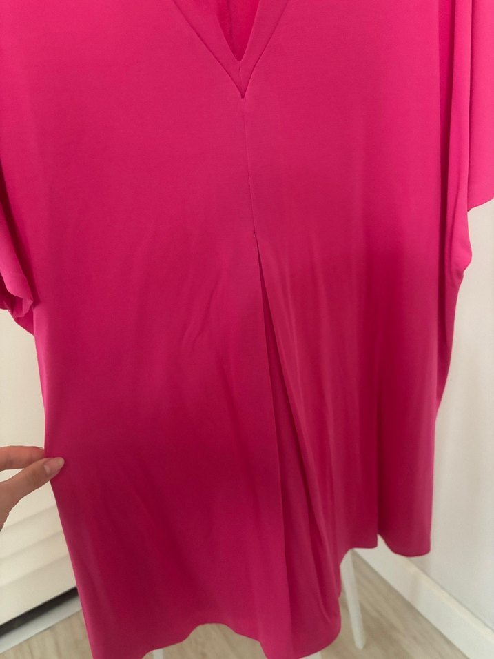 Pembe V Yakalı Salaş Bluz - Görsel 5