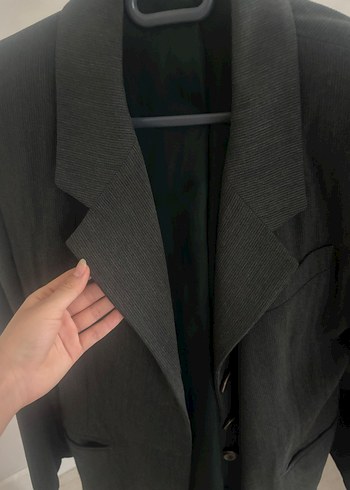 Gri Düğmeli Kadın Blazer Ceket - Görsel 3