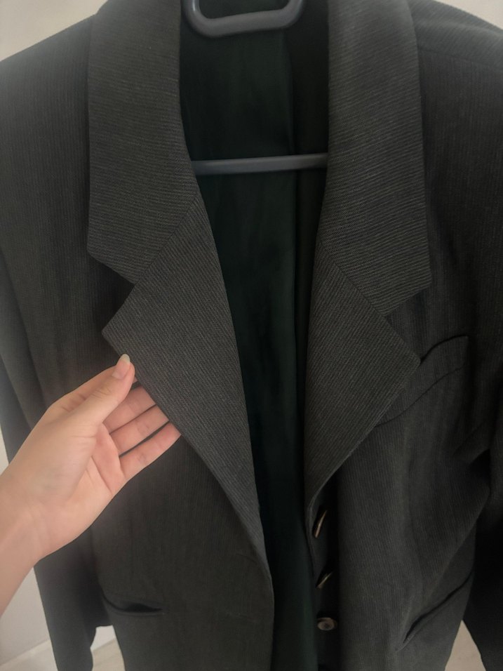 Gri Düğmeli Kadın Blazer Ceket - Görsel 3